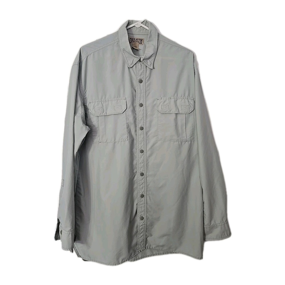 Duluth Trading Shirt Gray Nylon Blend Snap Front Long Sleeve Vented Mens‎ Size L